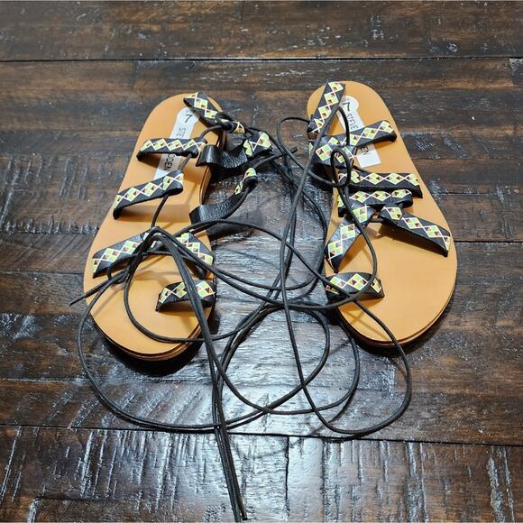 Steve Madden black geometric Boho Reeta Sandals leather gladiator size 7‎ - Picture 2 of 7